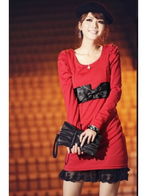 XC3130*Bow-Detailed Elegant Dress (Red)